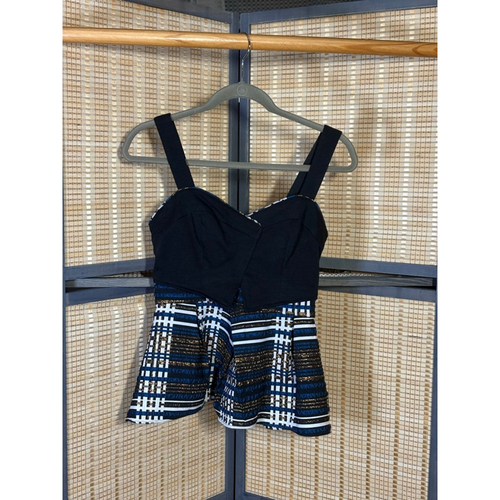 Women's Deletta Anthropologie Black Bodice w/Plaid Peplum XS